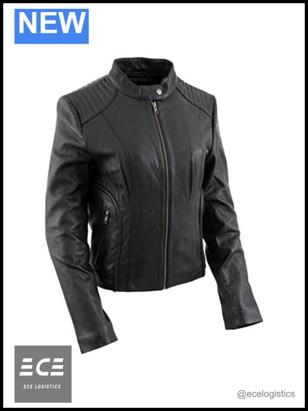 Women's Biker Jacket Lightweight Cowhide Leather Mandarin Collar Moto